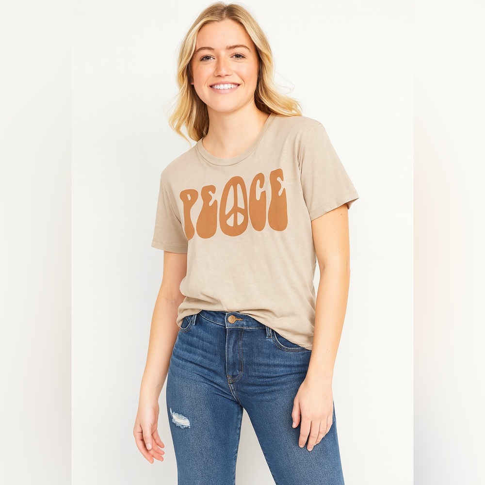 American Eagle Relaxed Tan Peace Graphic T-Shirt S NWOT